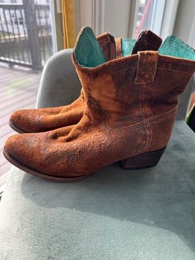 Women’s Brown Suede Ankle Cowboy Boots - Stylish Western Look